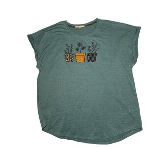 My Danielle Green Short-Sleeve Graphic Tee with Potted-Plant Design